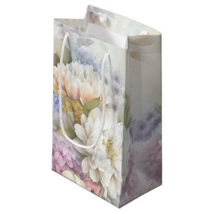 Bolsa De Regalo Pequeña Dahlia Blanca con Acentos Morados y Azules