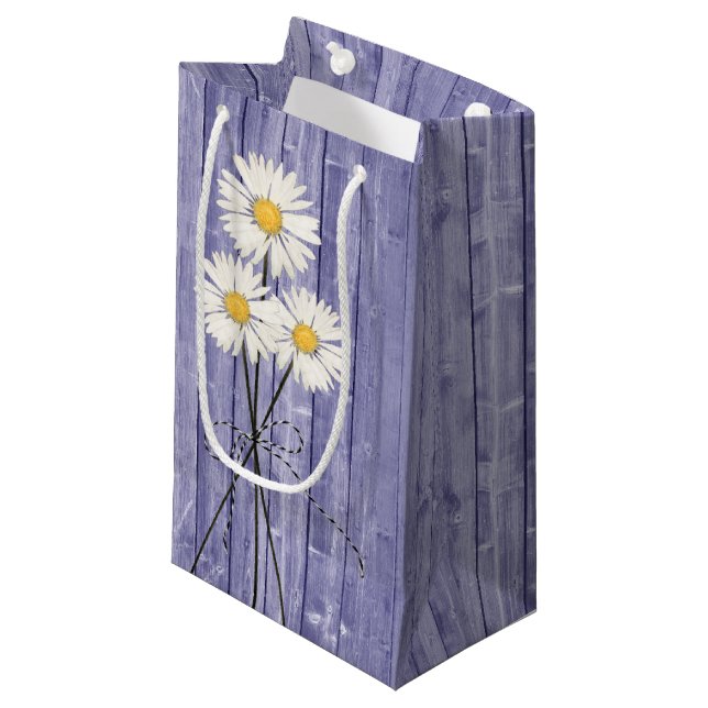 Bolsa De Regalo Pequeña Daisies En Madera Púrpura (Angulo Anverso)
