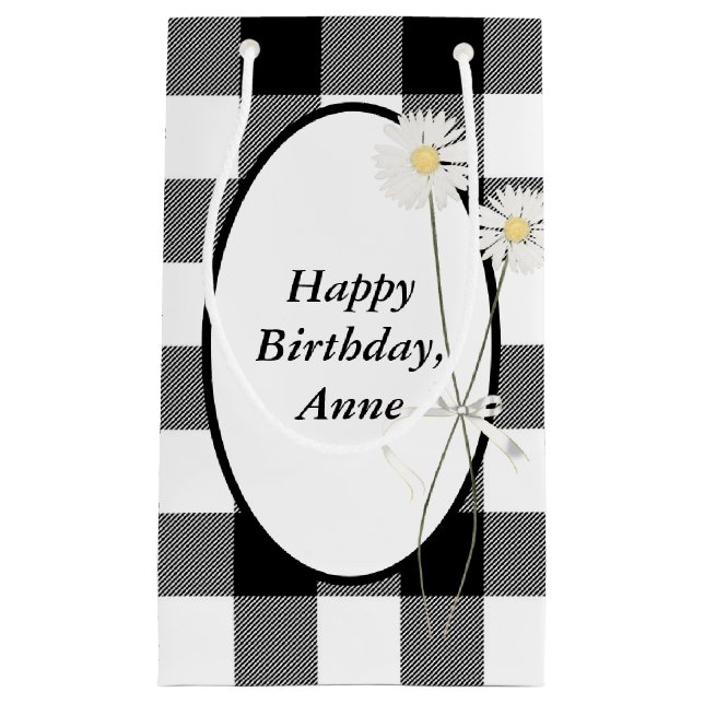 Bolsa De Regalo Pequeña Daisies sobre la placa de búfalo blanco y negro (Anverso)