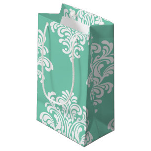 Bolsa De Regalo Pequeña Damasco blanco sobre el patrón Aqua