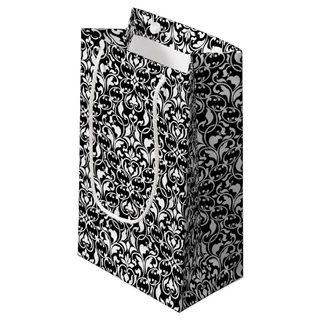 Bolsa De Regalo Pequeña Damasco blanco y negro de moda (Angulo Anverso)