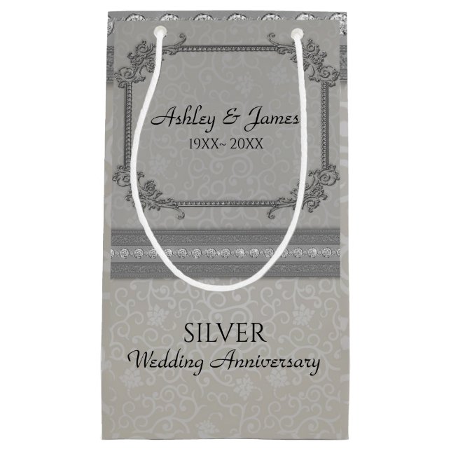 Bolsa De Regalo Pequeña Damasco Gris Y Diamantes (Anverso)