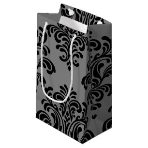 Bolsa De Regalo Pequeña Damasco negro sobre patrón gris
