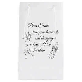 Bolsa De Regalo Pequeña Dear Santa Champagne & Diamonds Line Art Design