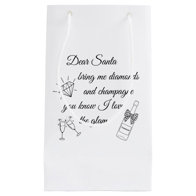 Bolsa De Regalo Pequeña Dear Santa Champagne & Diamonds Line Art Design (Anverso)