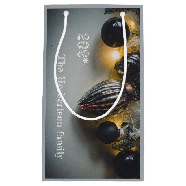 Bolsa De Regalo Pequeña Decoraciones de Navidad retro negro plateado (Anverso)