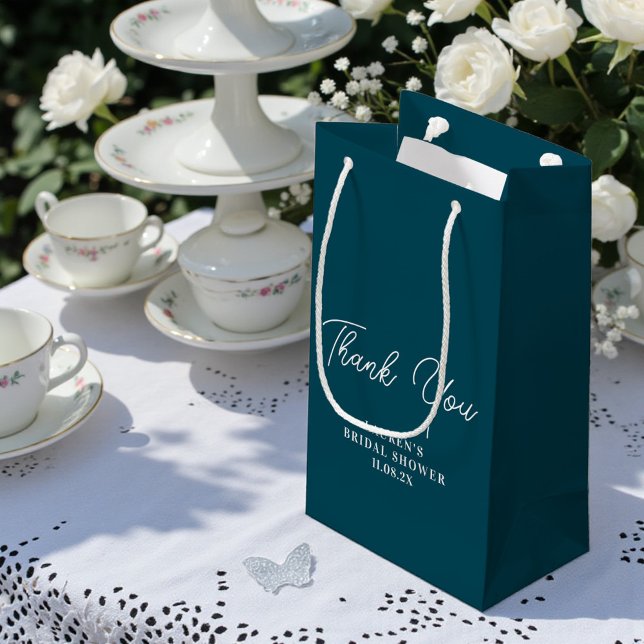 Bolsa De Regalo Pequeña Deep Teal Minimalist Bridal Shower Thank You (Subido por el creador)