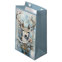Bolsa De Regalo Pequeña Deer Azul Con Wreath Floral