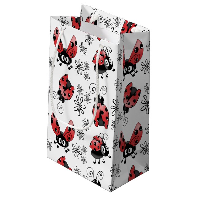 Bolsa De Regalo Pequeña Deliciosos Ladybugs Con Flores (Angulo reverso)