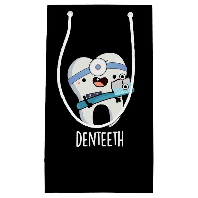 Bolsa De Regalo Pequeña Denteeth Funny Teeth Pun Dark BG (Anverso)