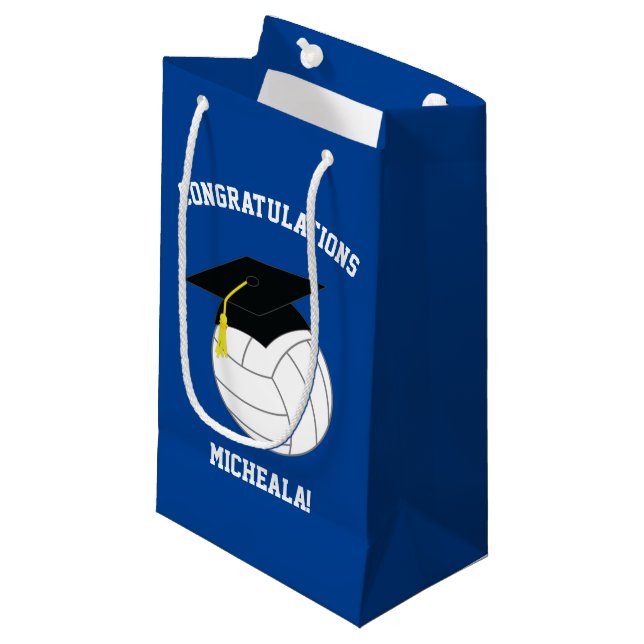 Bolsa De Regalo Pequeña Deportes de graduación de voleibol azul (Angulo Anverso)