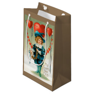 Bolsa De Regalo Pequeña Día de San Valentín antiguo, niño victoriano con c