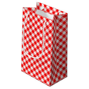 Bolsa De Regalo Pequeña Diagonal de Gingham de tamaño medio rojo y blanco