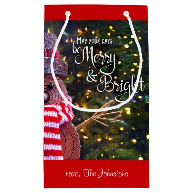 Bolsa De Regalo Pequeña Días Merry Bright Rústico Snowman Custom Name Cute (Reverso)