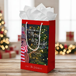 Bolsa De Regalo Pequeña Días Merry Bright Rústico Snowman Custom Name Cute