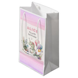 Bolsa De Regalo Pequeña Dino Fiesta Chica acuarela Pink Birday