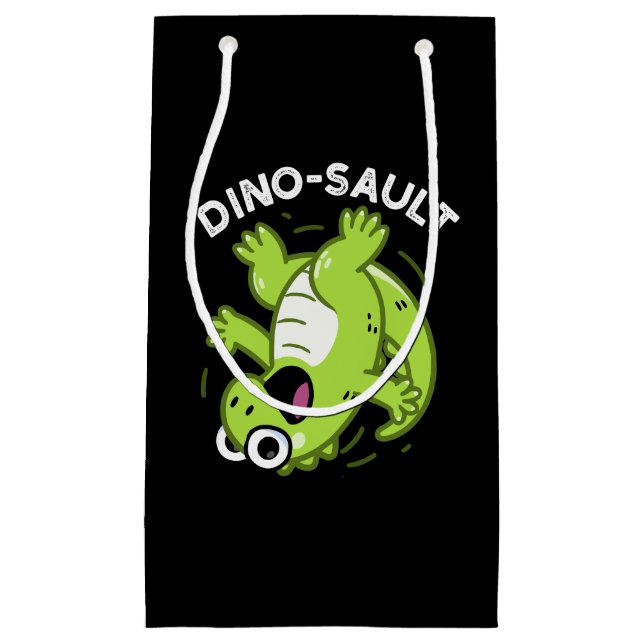 Bolsa De Regalo Pequeña Dinosault Funny Dinosaur Pun Dark BG (Anverso)