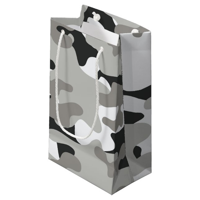 Bolsa De Regalo Pequeña Diseño de camo negro y gris (Angulo Anverso)
