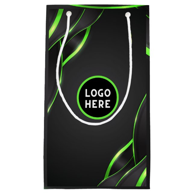 Bolsa De Regalo Pequeña Diseño de fluido abstracto negro y verde | Agregar (Anverso)