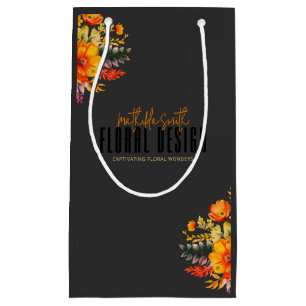 Bolsa De Regalo Pequeña Diseño Floral Sofisticado Flores Naranjas Negras
