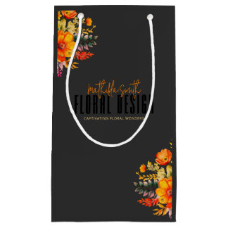 Bolsa De Regalo Pequeña Diseño Floral Sofisticado Flores Naranjas Negras