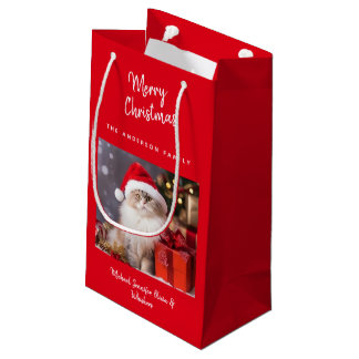 Bolsa De Regalo Pequeña Divertida Foto de Gato Personalizada Feliz Navidad