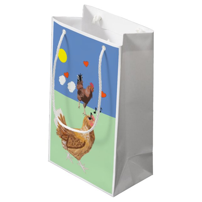 Bolsa De Regalo Pequeña Divertido San Valentín de Cockerel y pollo (Angulo reverso)
