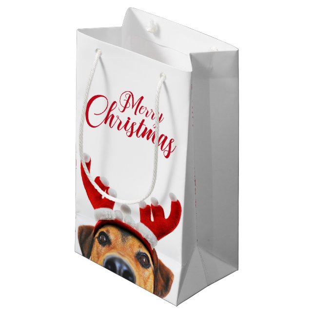 Bolsa De Regalo Pequeña Divertidos Navidades Perro reno Antler Cabeza (Angulo Anverso)