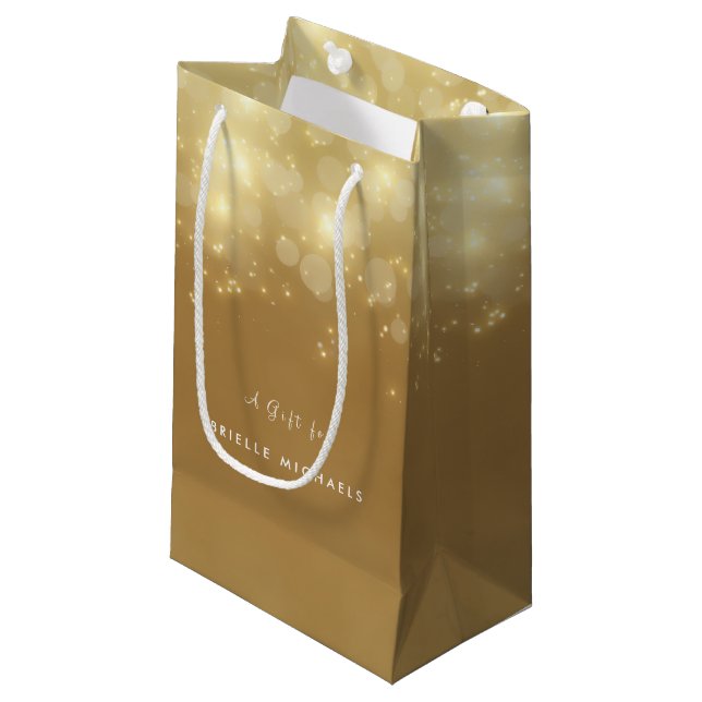 Bolsa De Regalo Pequeña Dorado Bokeh Lujo Sparkle Elegante Brillo Con Nomb (Angulo Anverso)