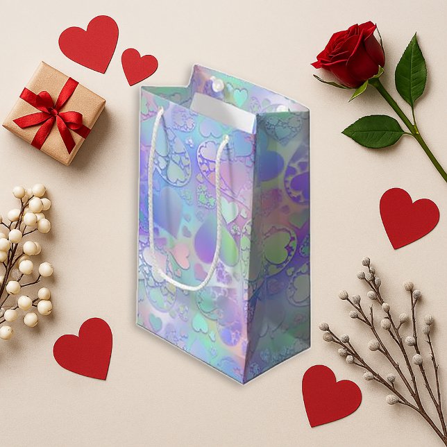 Bolsa De Regalo Pequeña Dreamy Pastel Holographic Heart Pattern Design (Subido por el creador)