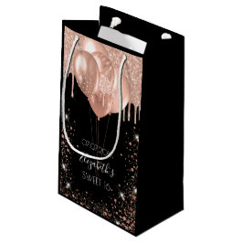 Bolsa De Regalo Pequeña Dulce 16 globos rosa negro purpurina oro