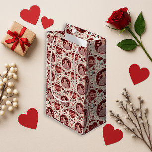 Bolsa De Regalo Pequeña Dulce Patrón de Corazón de Padre e Hijo Rojo