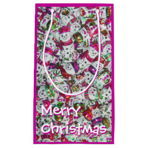 Bolsa De Regalo Pequeña Dulces Snowmen Rosa Feliz Navidad pequeña