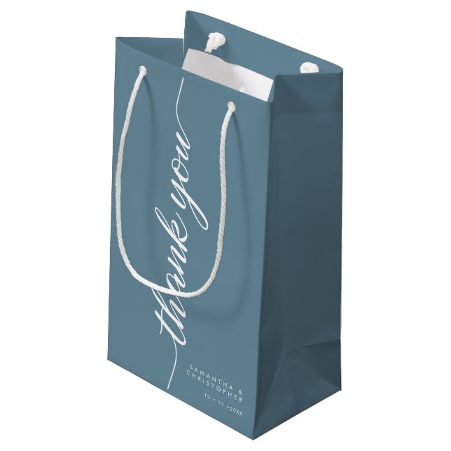 Bolsa De Regalo Pequeña Dusty Blue Elegant Script Boda Gracias (Angulo reverso)