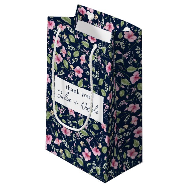 Bolsa De Regalo Pequeña Dusty Navy Blue Pink Hibiscus Bloom Shower (Angulo Anverso)