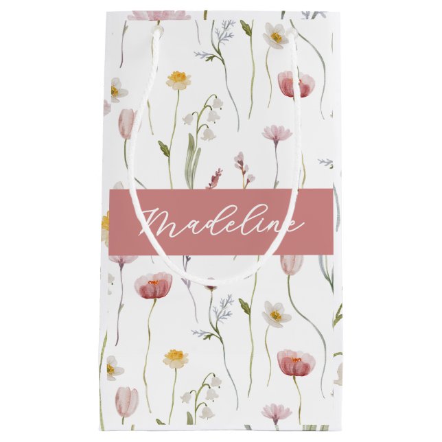 Bolsa De Regalo Pequeña Dusty Pink Wildflower Watercolor Monogram (Anverso)