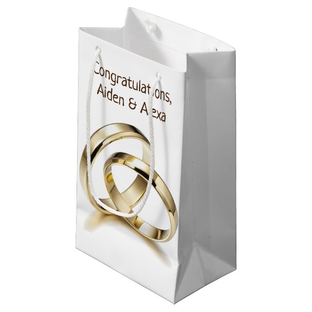 Bolsa De Regalo Pequeña El Boda Oro Anda En Blanco (Angulo Anverso)