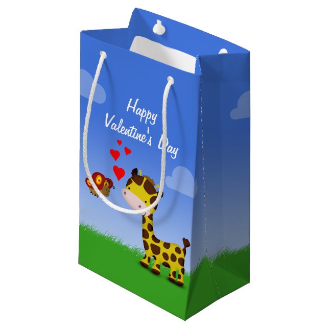 Bolsa De Regalo Pequeña El día de San Valentín de Giraffe y Mariposa (Angulo Anverso)