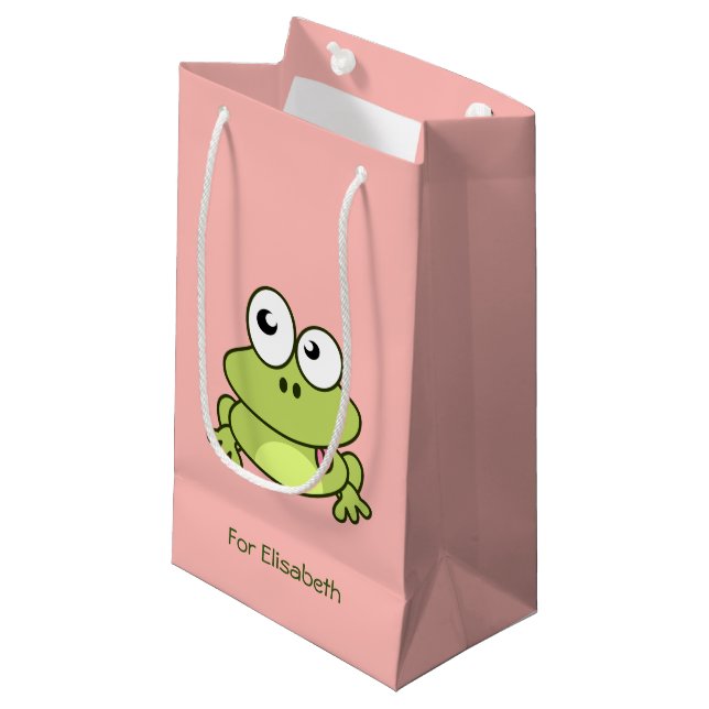 Bolsa De Regalo Pequeña El dibujo animado lindo divertido de la rana (Angulo Anverso)