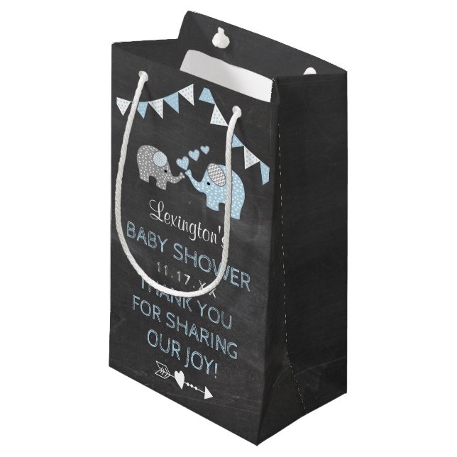 Bolsa De Regalo Pequeña El elefante azul Baby Shower le agradece favor de (Angulo Anverso)