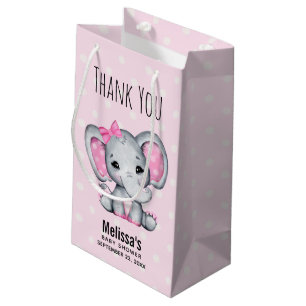 Bolsa De Regalo Pequeña Elefante de bebé rosado con polka Dot Baby Shower
