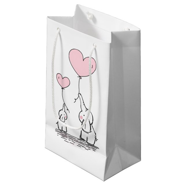 Bolsa De Regalo Pequeña Elefante madre y bebé con globos (Angulo Anverso)