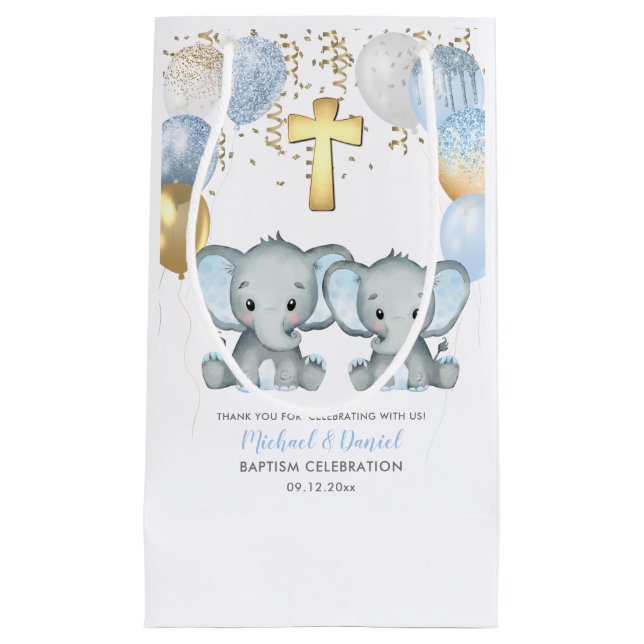 Bolsa De Regalo Pequeña Elefantes Cute Boys Bautismo en globo (Anverso)
