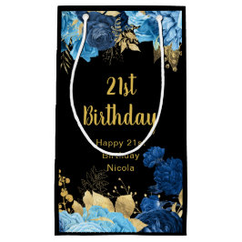 Bolsa De Regalo Pequeña Elegant Blue and Gold Flowers Birthday Party