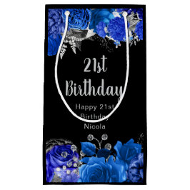 Bolsa De Regalo Pequeña Elegant Blue and Silver Flowers Birthday Party