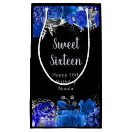 Bolsa De Regalo Pequeña Elegant Blue and Silver Flowers Sweet Sixteen