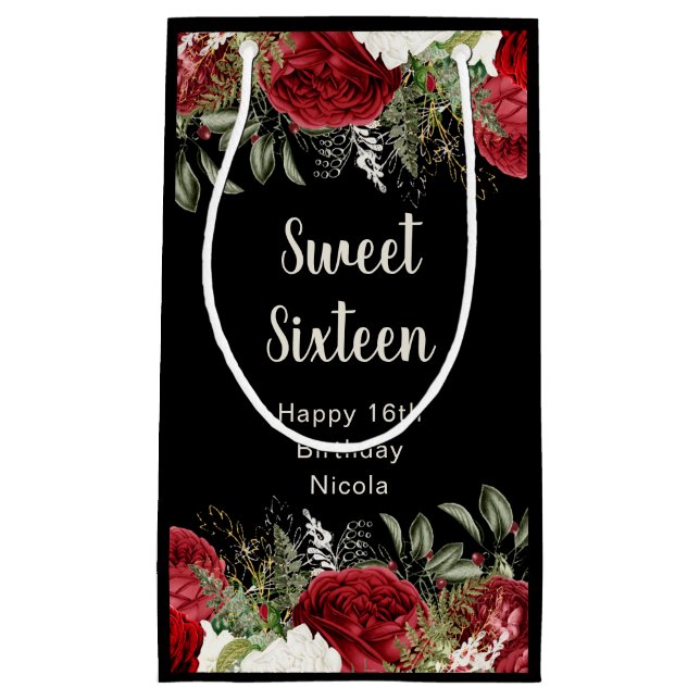 Bolsa De Regalo Pequeña Elegant Christmas Red Flowers Sweet Sixteen (Anverso)