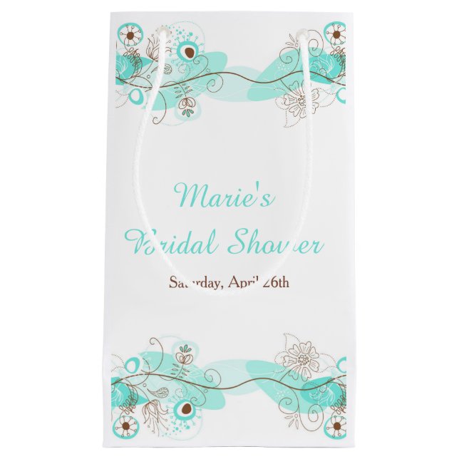 Bolsa De Regalo Pequeña Elegant Floral Twist Bridal Shower in Turquoise (Anverso)