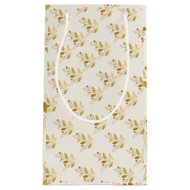 Bolsa De Regalo Pequeña Elegant Gold Botanical Gift Bag Luxury Floral bag (Anverso)