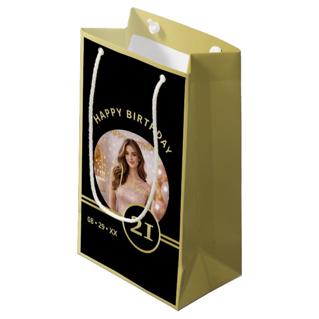 Bolsa De Regalo Pequeña Elegant Gold Signature Monogram with Photo (Angulo Anverso)
